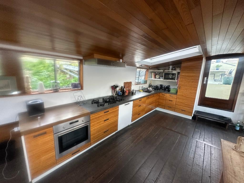 keuken prachtig ZEBRANO fineer met beton/hardsteen blad, Ophalen, Gebruikt, Overige kleuren, Hoekkeuken
