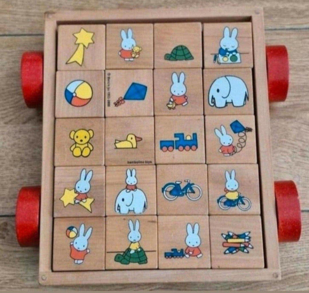 Vintage Houten Blokken Puzzel met Nijntje en Dieren, Ophalen of Verzenden, Gebruikt, Duw- of Trekspeelgoed
