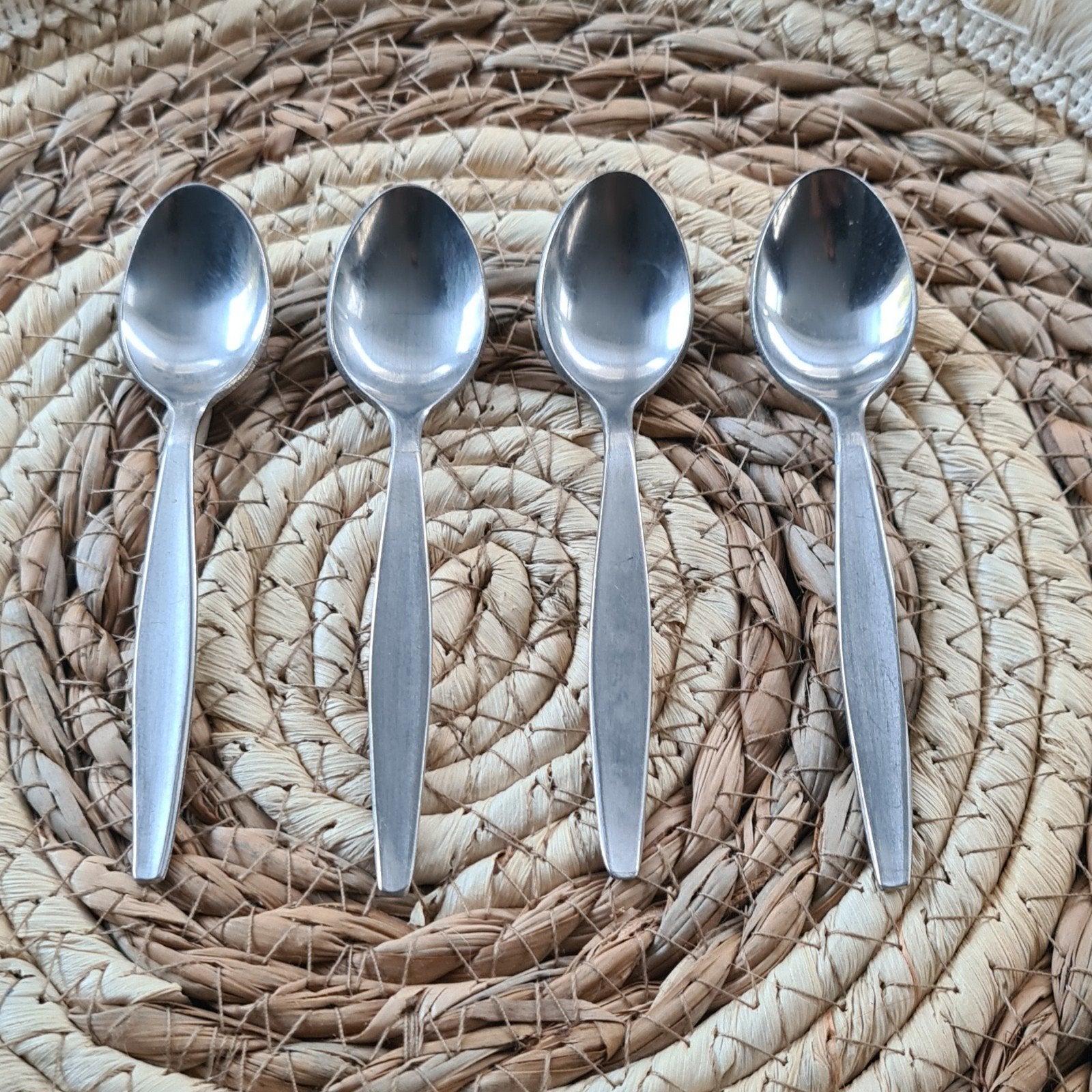 Set van 4 vintage RVS lepeltjes - ROESTVRIJ 10, Ophalen of Verzenden
