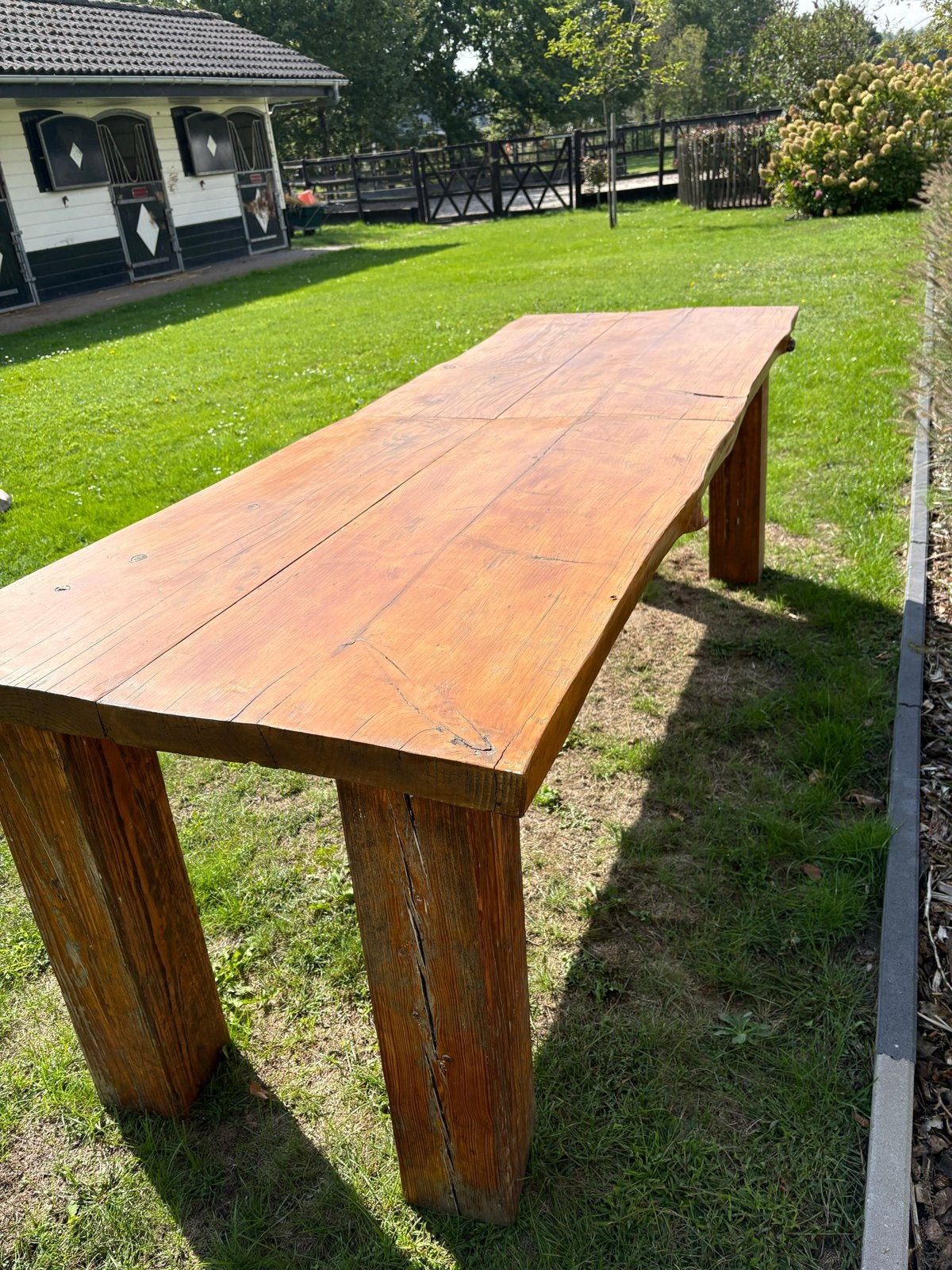 Robuuste Douglashouten Tafel - 230x83cm, Blad 5cm dik, Tuin en Terras, Gebruikt, Heeze, Douglas, Ophalen of Verzenden