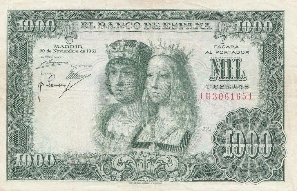 1000 PESETAS ESPANA 29.11.1957 MADRID, Postzegels en Munten, Bankbiljetten | Europa | Niet-Eurobiljetten, Ophalen of Verzenden