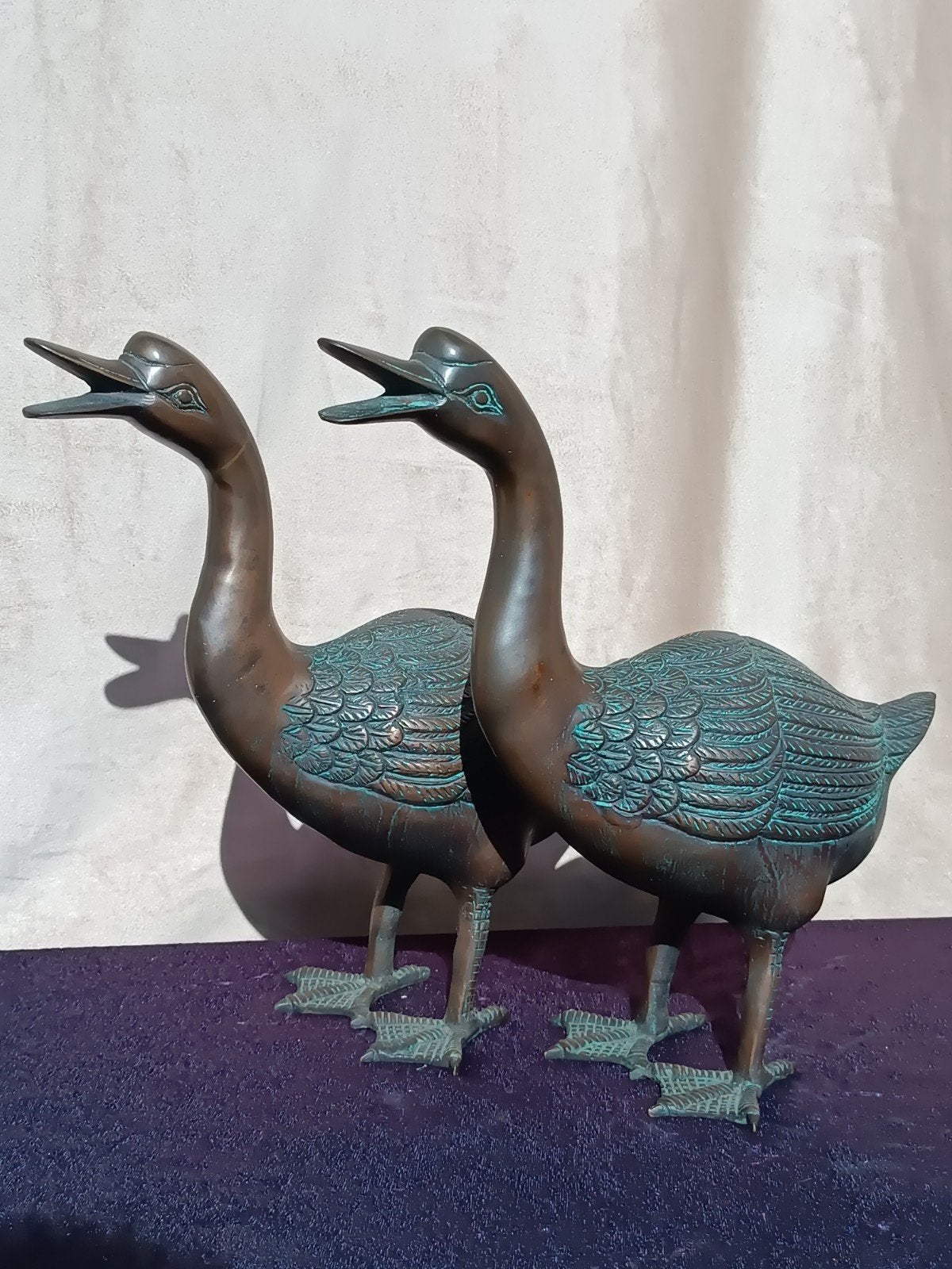 Set van 2 Bronzen knobbel Zwanen, Antiek en Kunst, Ophalen of Verzenden, Brons