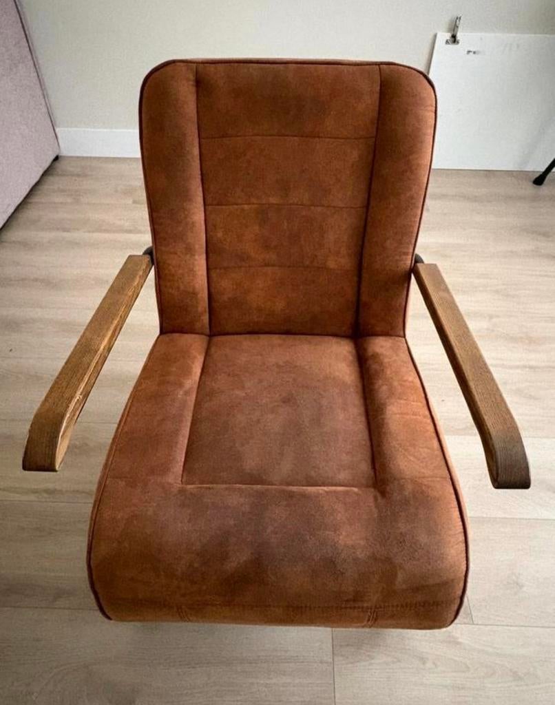 Fateuil cognac, Huis en Inrichting, Fauteuils, Ophalen, Zo goed als nieuw, 75 tot 100 cm, Stof
