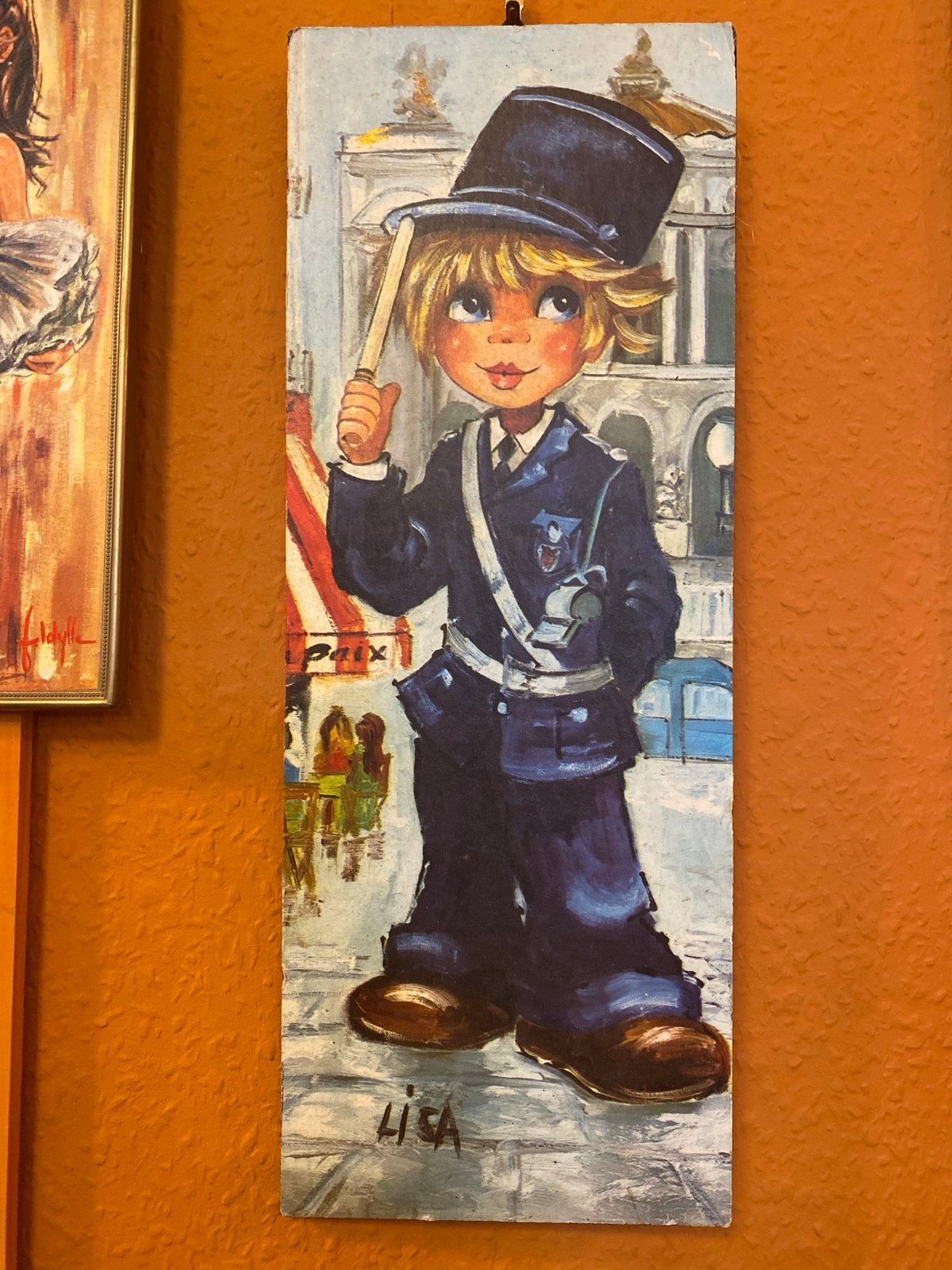 Vintage Schilderij Jongen in Uniform - Lisa, Paneel, Portret of Personen, Ophalen of Verzenden, Gesigneerd