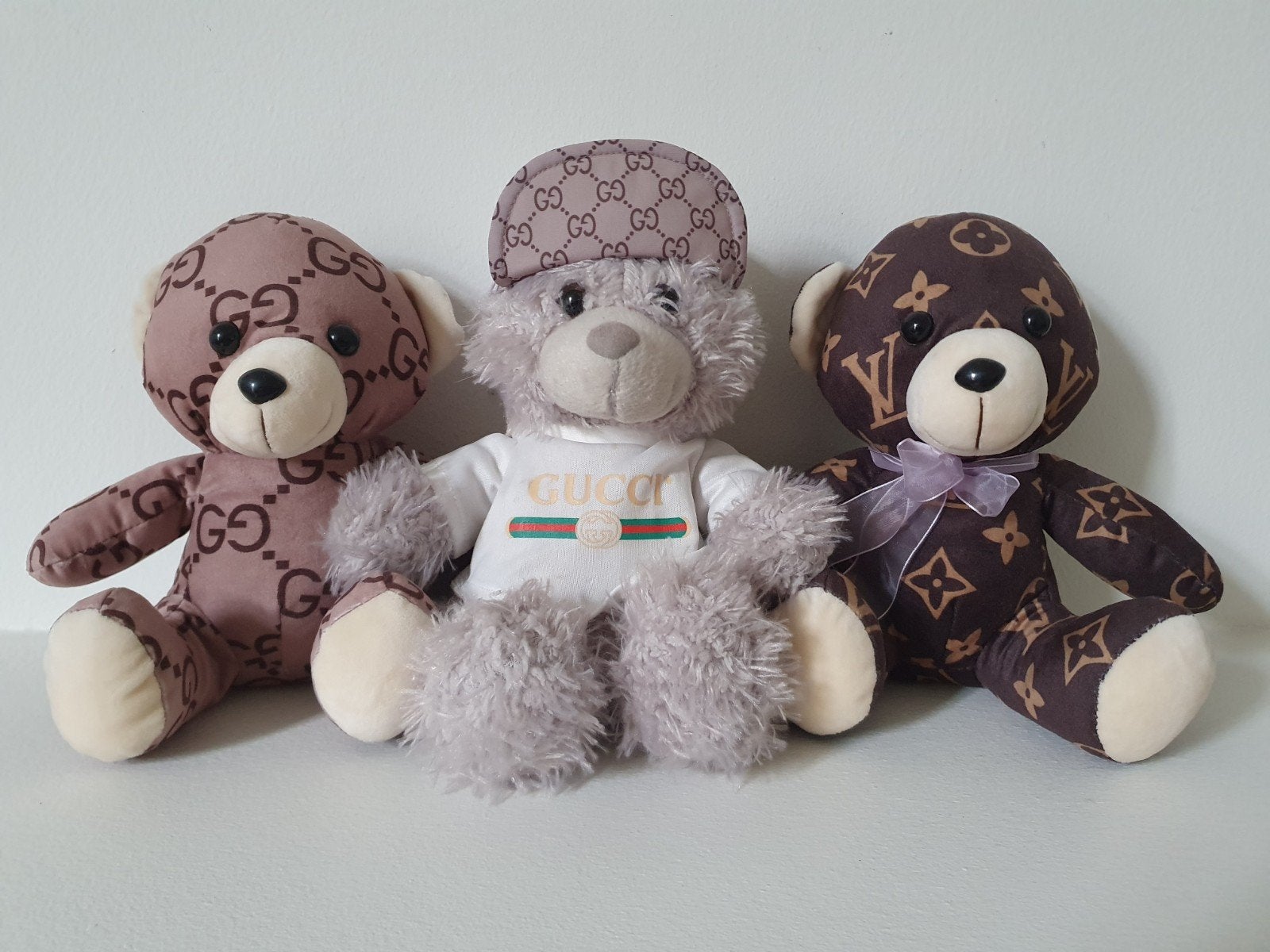 Set van 3 Designer Knuffelberen: 2x Gucci, 1x Louis Vuitton, Overige merken, Overige karakters, Beer, Ophalen of Verzenden