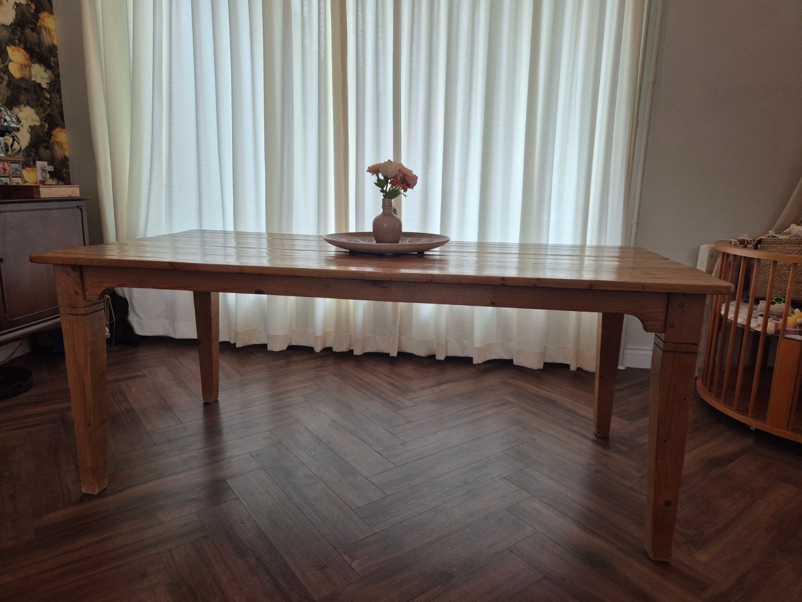 Landelijke massief houten eettafel 190x90 met lade (6 pers), Ophalen, Gebruikt, Landelijk, boho, bohemian, 50 tot 100 cm