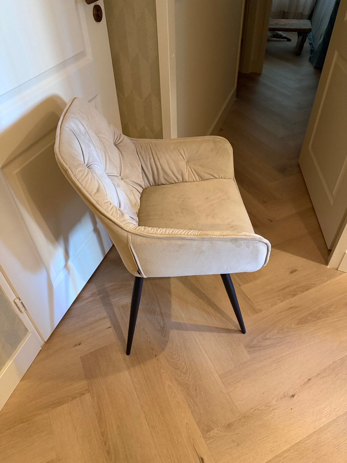 6x Comfortabele beige eetkamerstoelen met armleuningen, Ophalen, Gebruikt, Overige kleuren, Eén