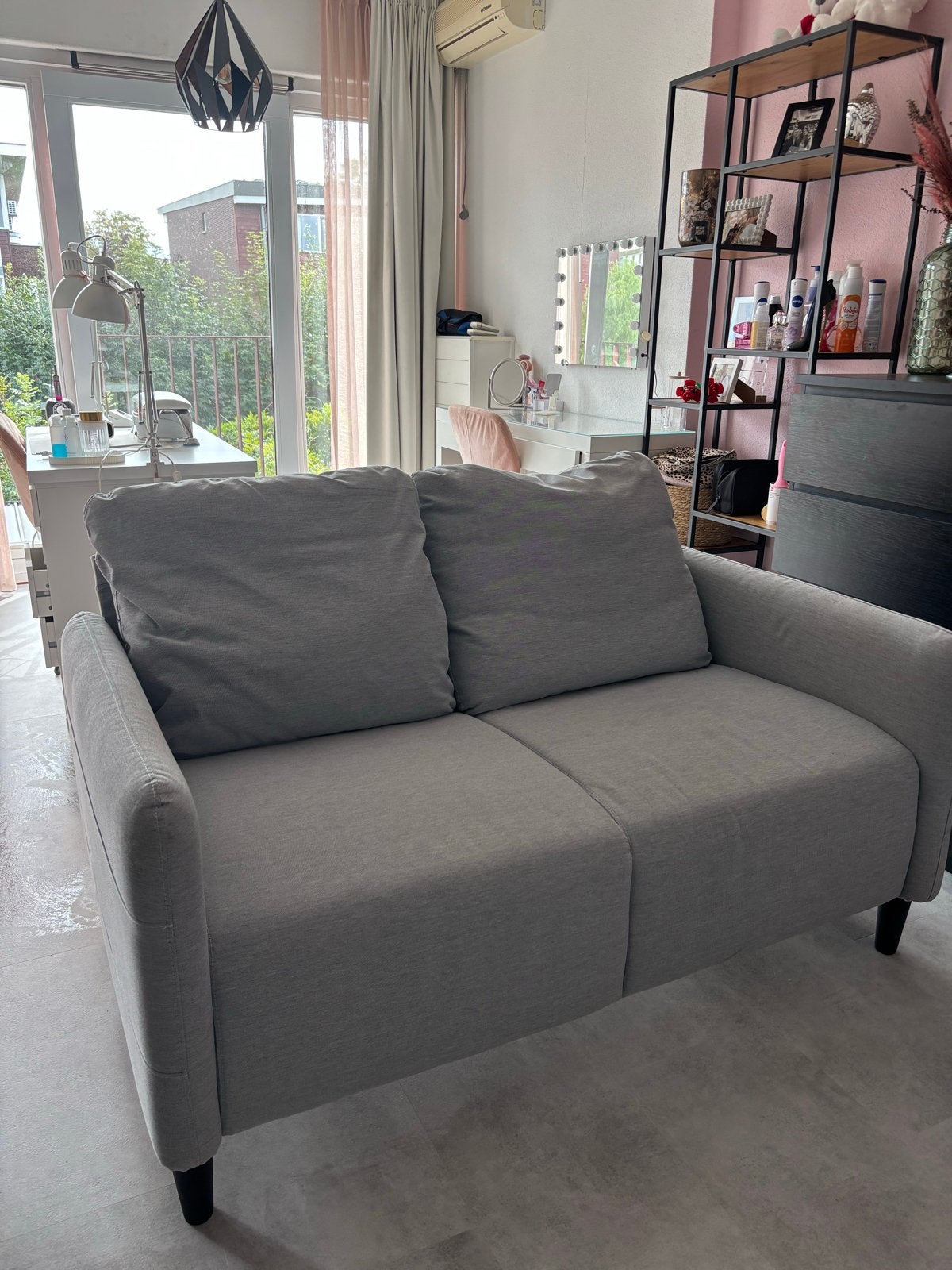 Compacte 2-zitsbank - Grijs - 130x30cm, Huis en Inrichting, Ophalen, Gebruikt, Minder dan 75 cm, Tweepersoons