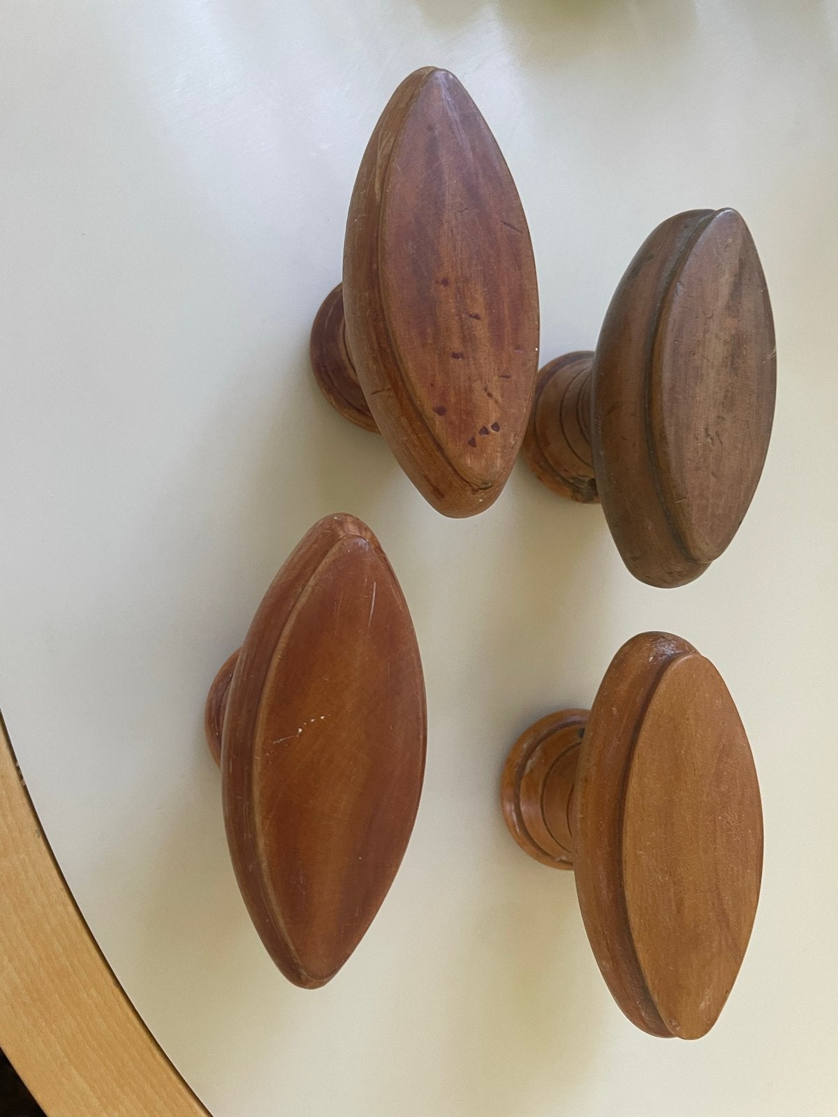 Set van 4 antieke grenen houten knoppen, circa 1900, Antiek en Kunst, Ophalen of Verzenden