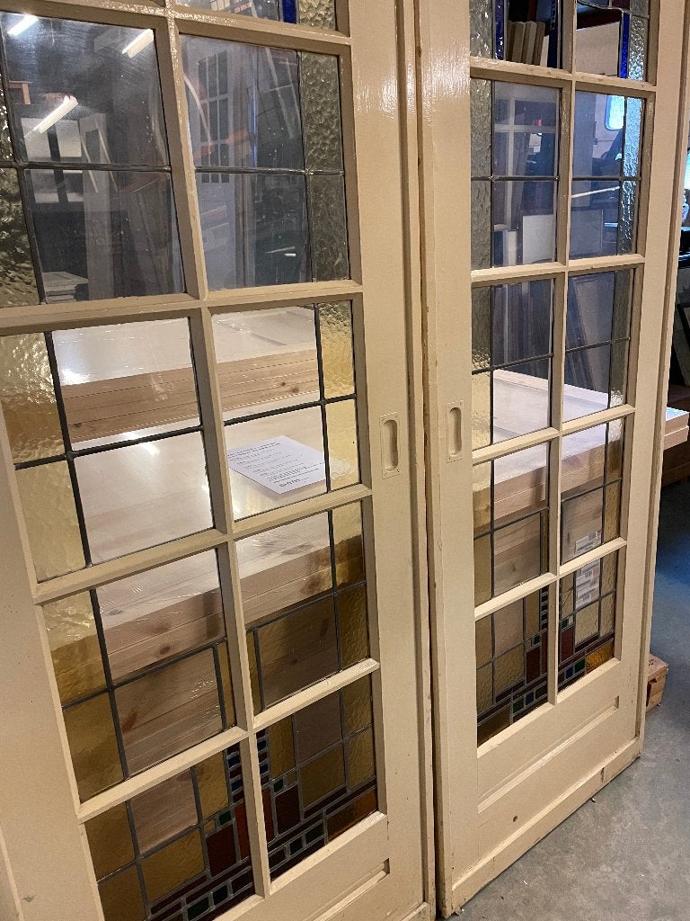 Set schuif / en-suite deuren met glas in lood 212x155cm., Ophalen