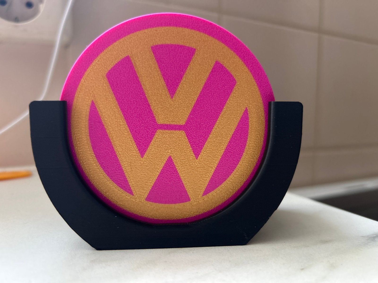 VW Onderzetters Roze Goud met Houder, Glasonderzetter, Ophalen of Verzenden, Met houder, Kunststof