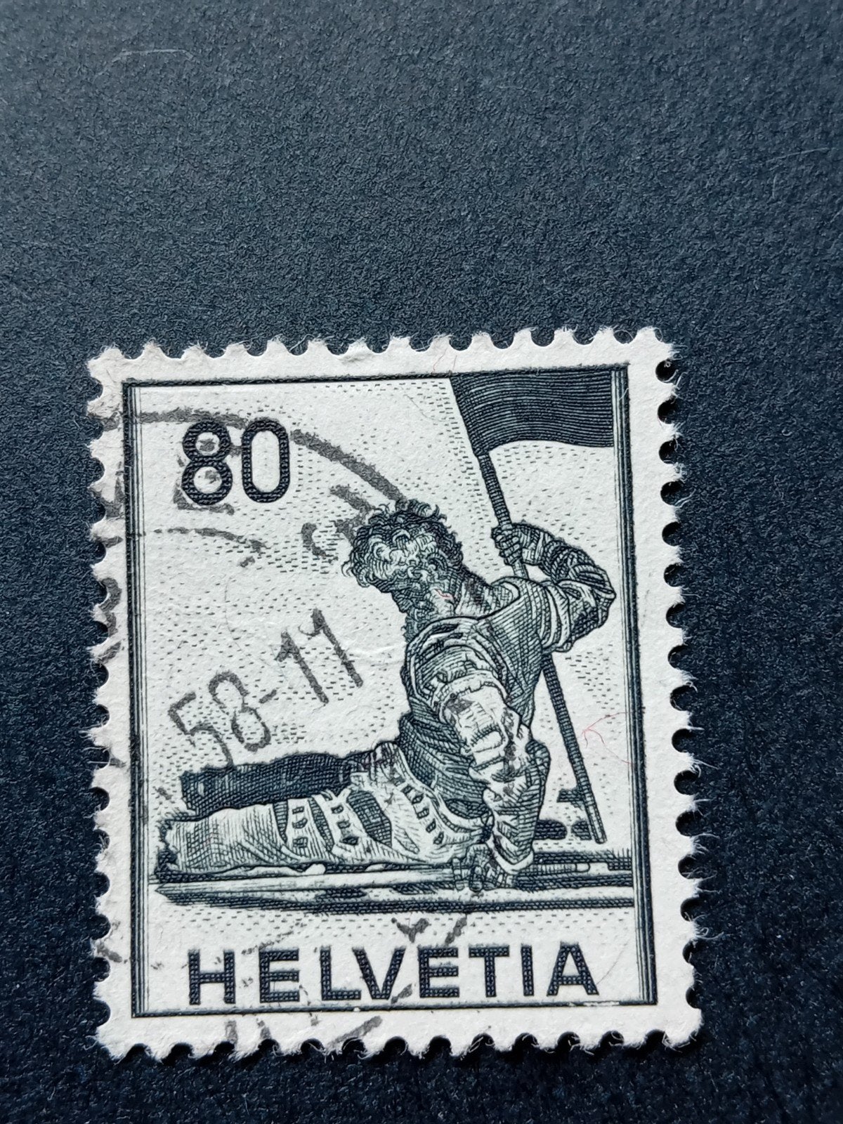 Zeldzame Zwitserse postzegel Helvetia 80 cent gestempeld, Ophalen of Verzenden