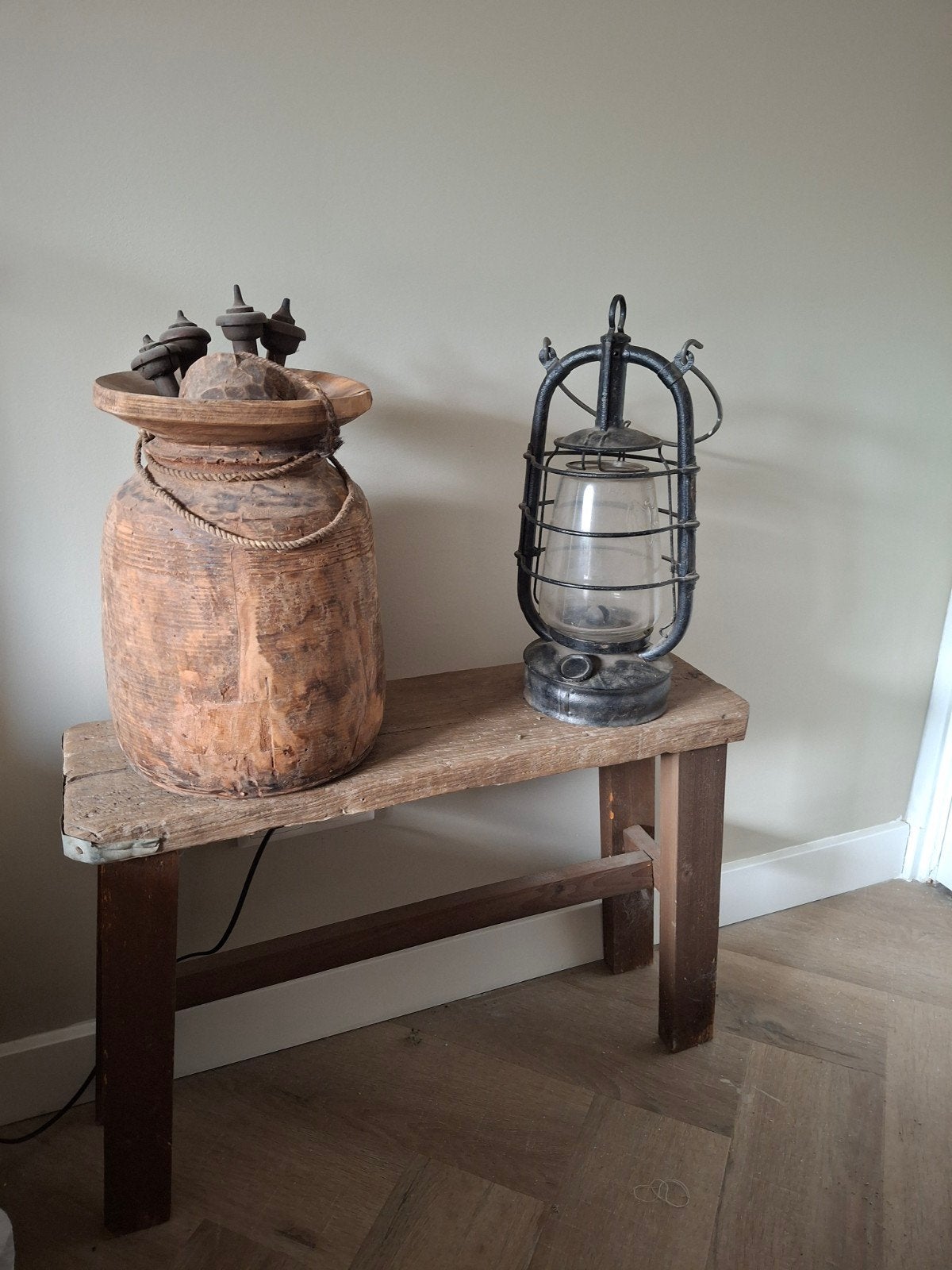 Antieke olielamp / stormlamp - 39cm hoog, Ophalen