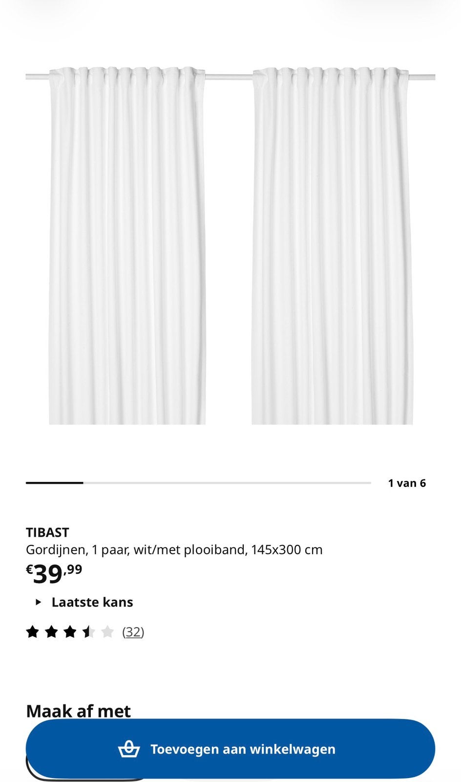 Tibast gordijnen ikea, Ophalen, 300 cm, Wit, Gordijn