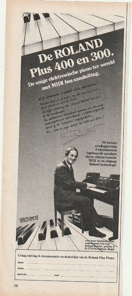 Retro reclame 1984 Roland orgel piano Plus 400 en 300, Verzenden, Overige typen