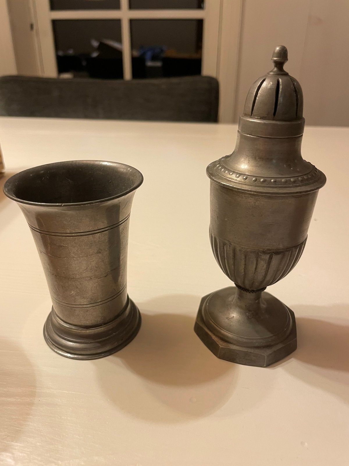 2 vintage tinnen  Daalderop KMD beker & suikerstrooier, Ophalen of Verzenden