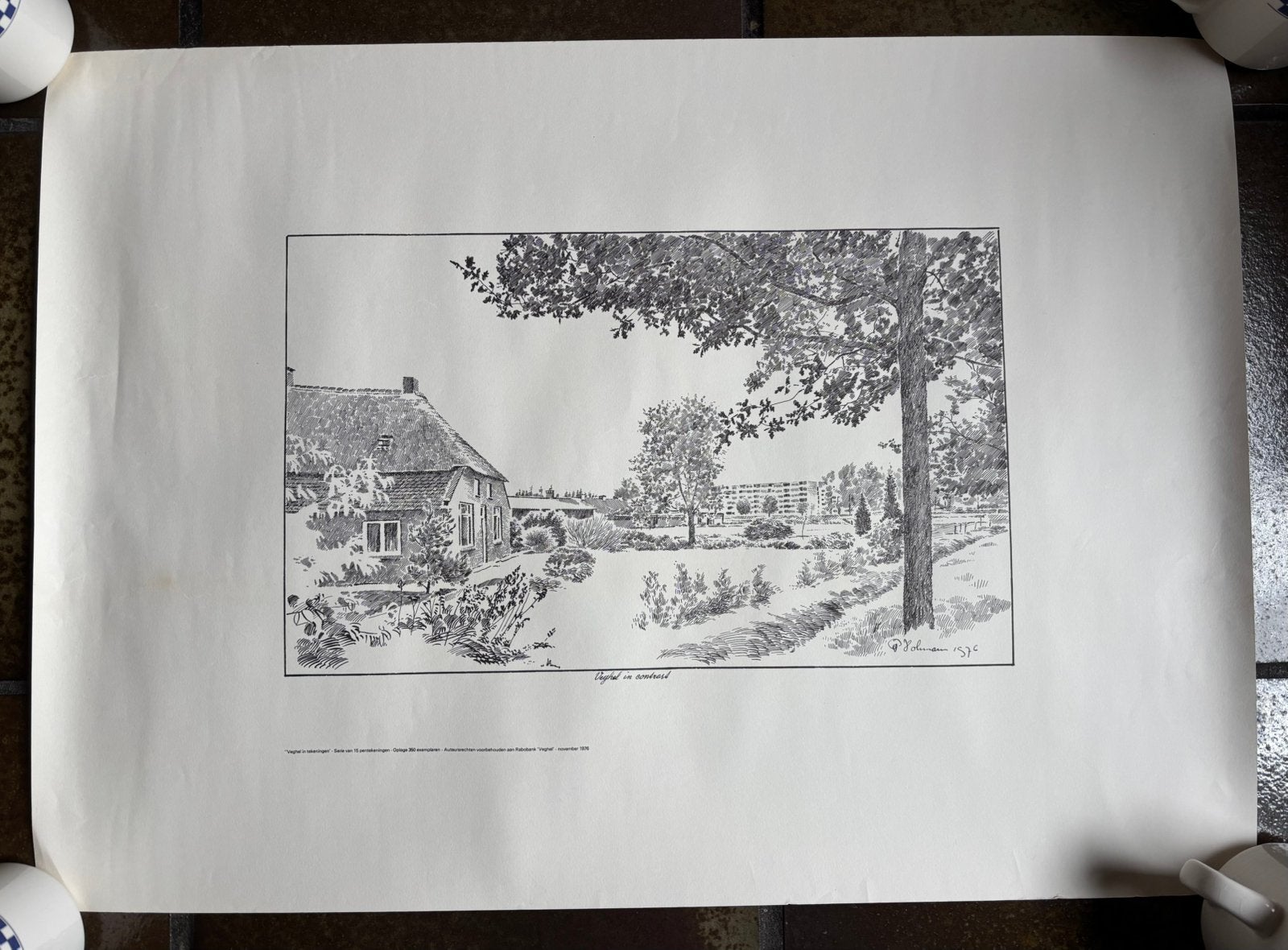 Veghel in contrast / Tekening Piet Hohmann / print, Ophalen of Verzenden, Print