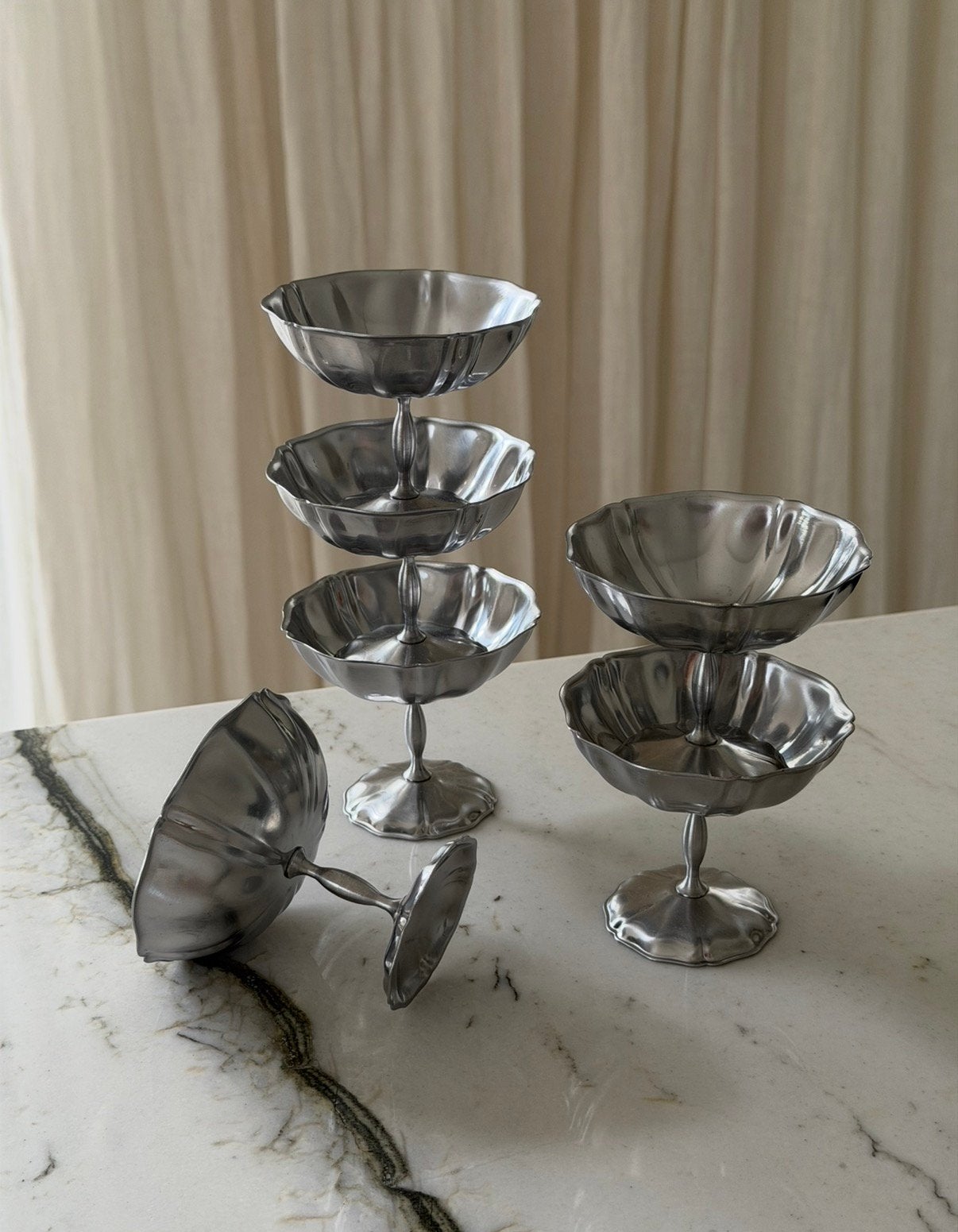 Vintage stalen flower vlinder coupes inox rvs ijs champagne, Ophalen of Verzenden