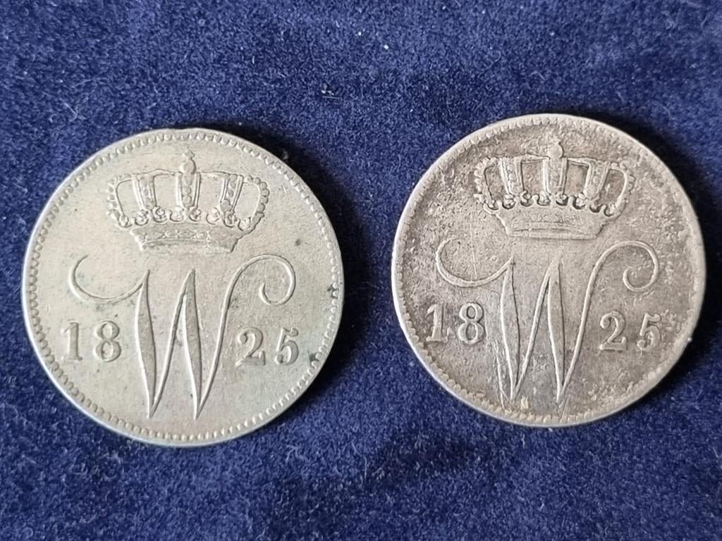 2x 25 cent 1825 willem 1, Postzegels en Munten, Munten | Nederland, Ophalen of Verzenden, Koning Willem I, 25 cent, Zilver