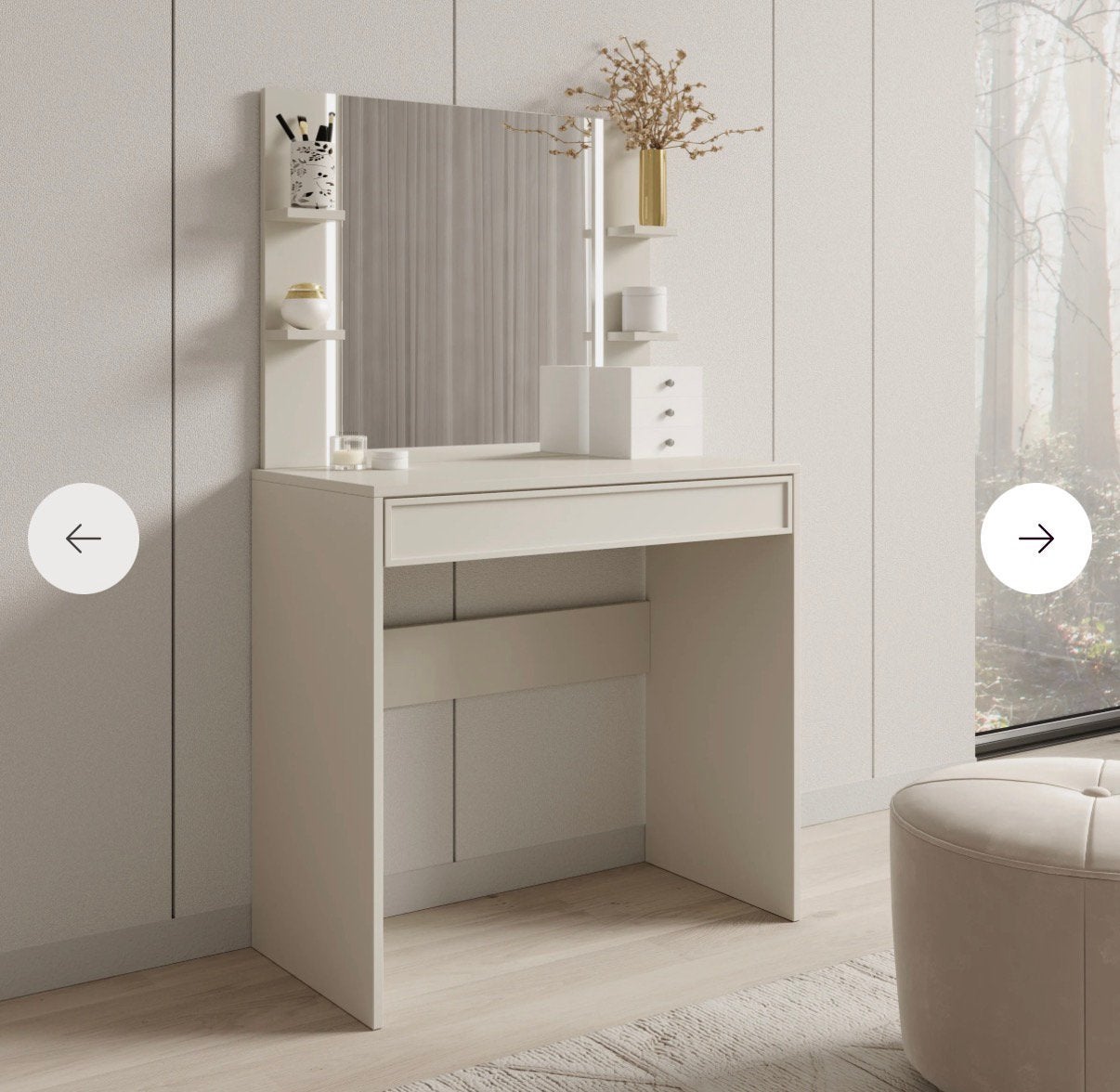 Make up tafel met ledstrips beige - Meubella, Ophalen, 100 tot 150 cm, Nieuw, 50 tot 100 cm