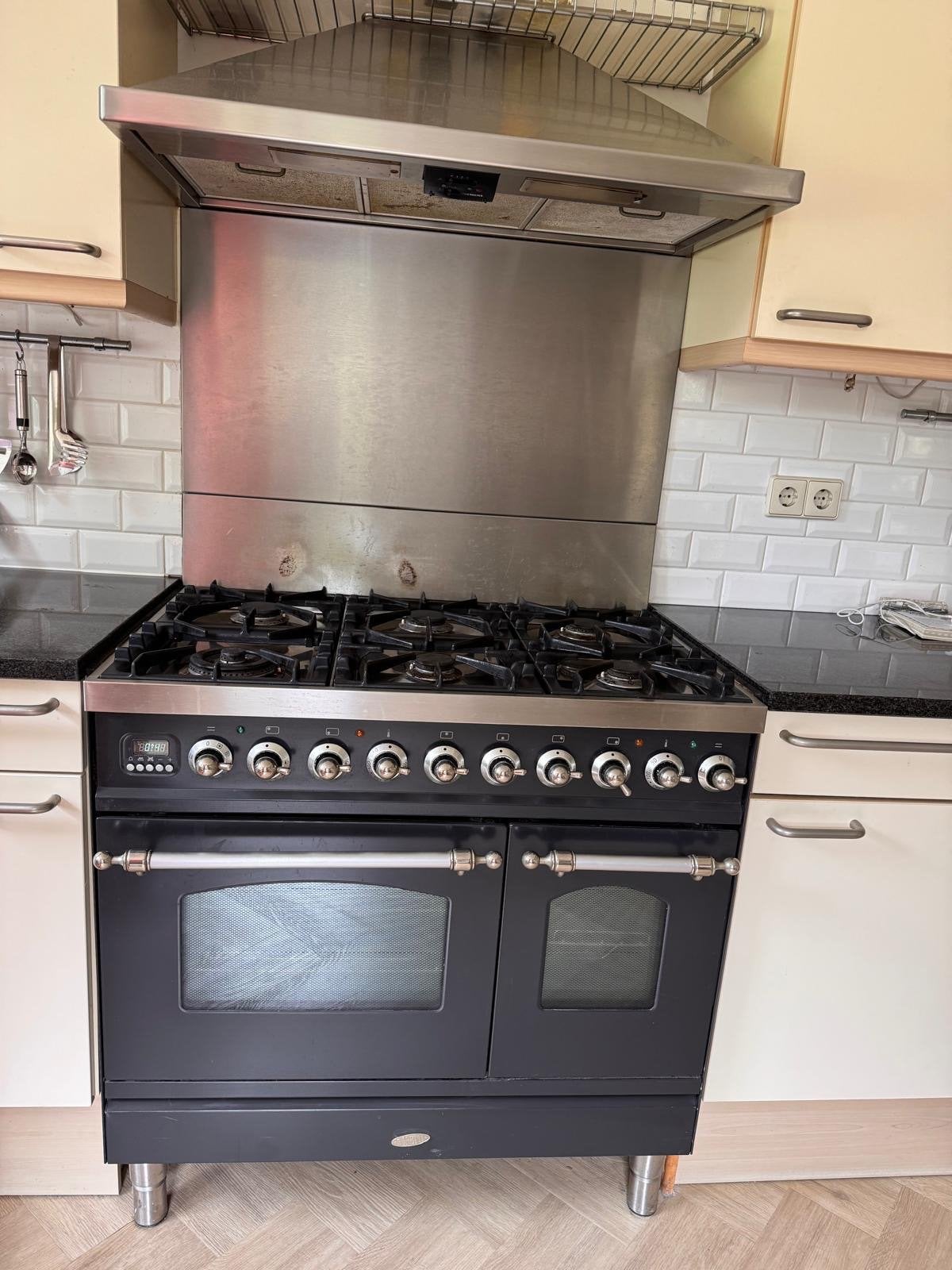 Boretti dubbele oven gasfornuis - Zwart, Ophalen, Gebruikt, Hete lucht, 60 cm of meer