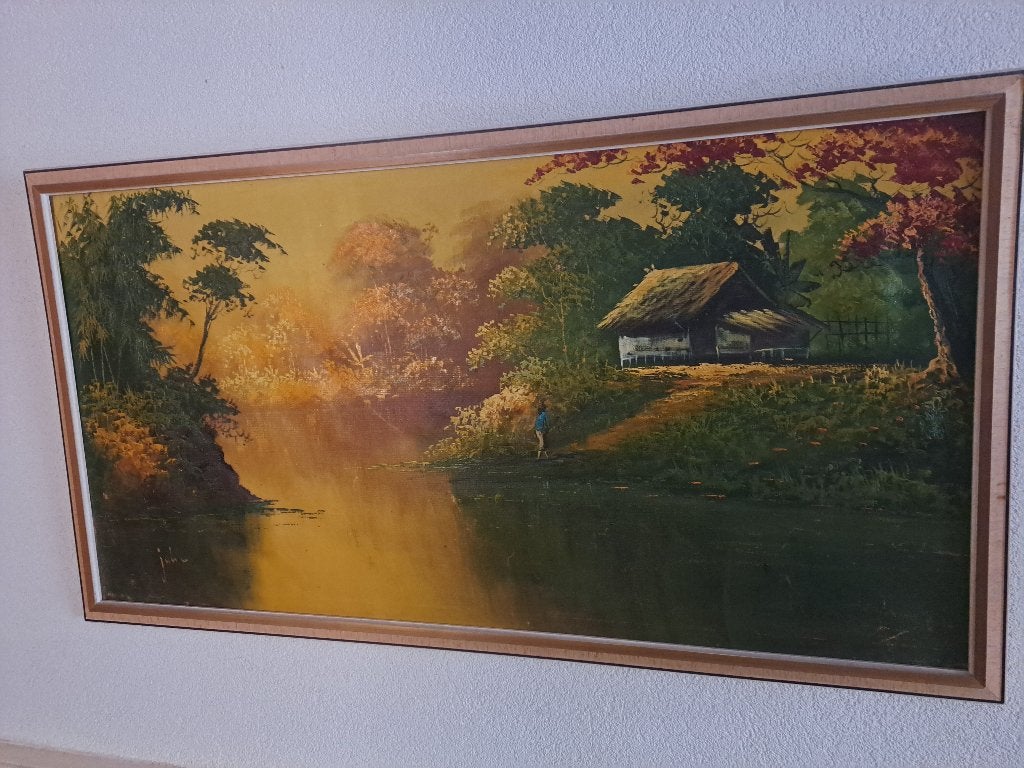 Groot schilderij Indonesisch, Ophalen, Overige stijlen, Doek, Landschap