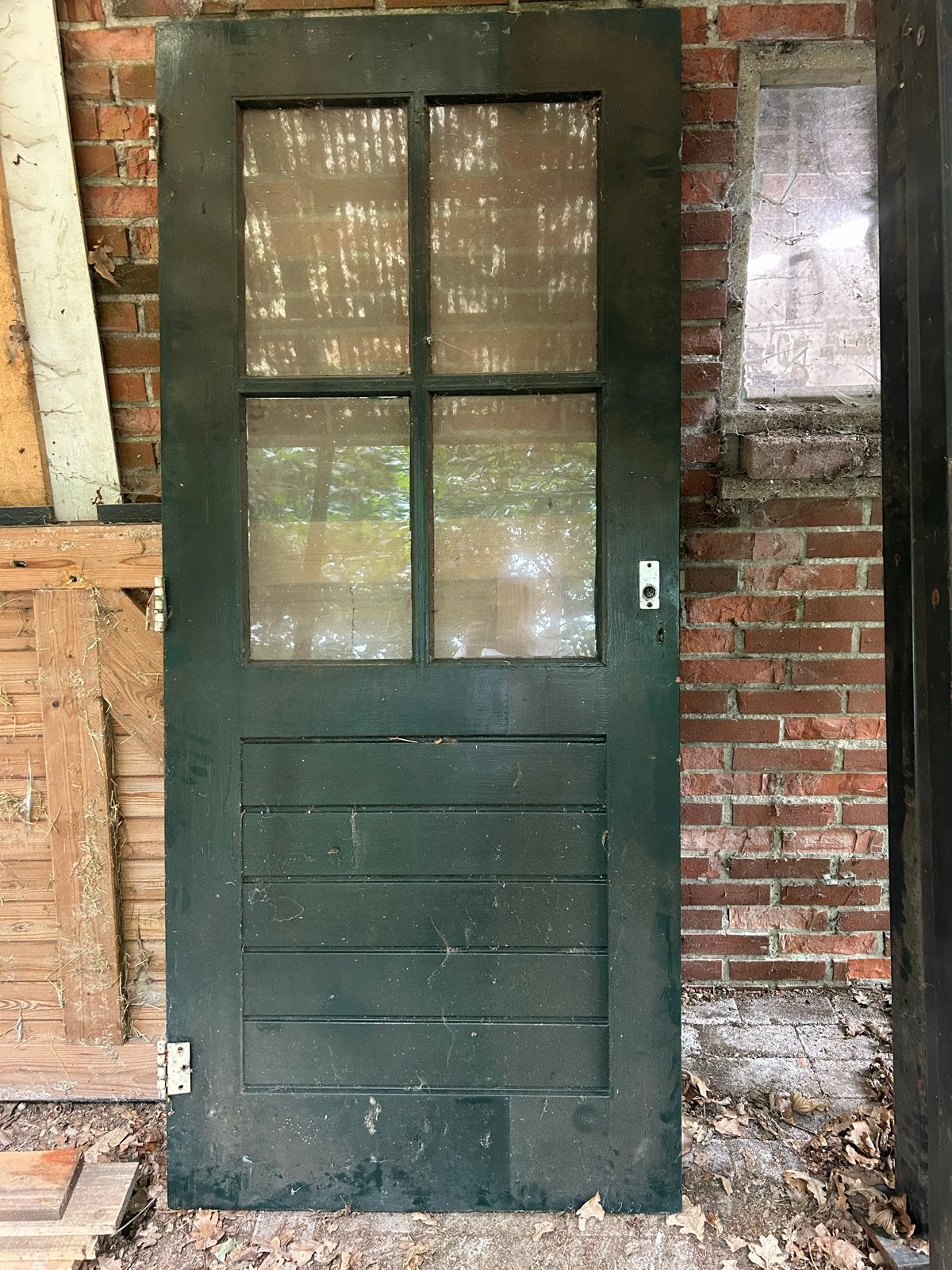 Hardhouten buitendeur met glas, groen geverfd, Doe-het-zelf en Verbouw, Deuren en Horren, Gebruikt, 80 tot 100 cm, Ophalen of Verzenden
