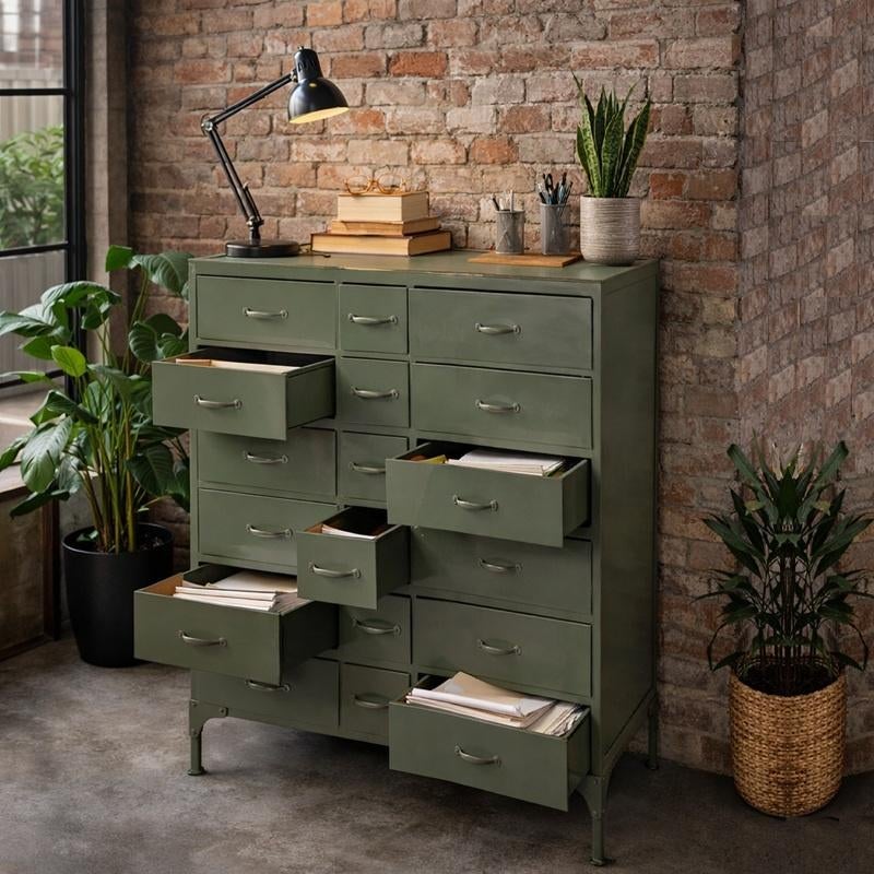 Industriële Metalen Ladekast Vintage Look Kast van IJzer, Info@dehanzeherten.nl, De Hanze Herten BV, 5 laden of meer, 100 tot 150 cm