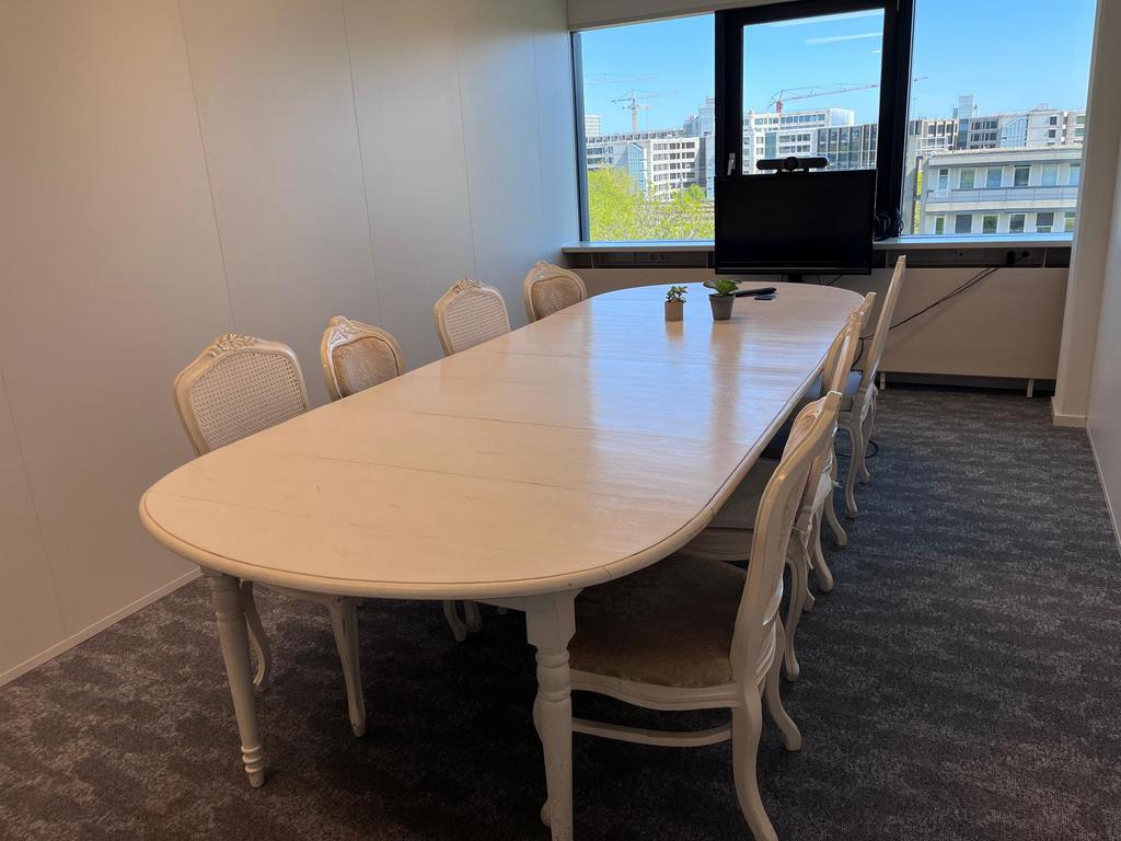 Vergadertafel met 9 stoelen, Huis en Inrichting, Tafels | Eettafels, Ophalen, Gebruikt, 100 tot 150 cm, 200 cm of meer