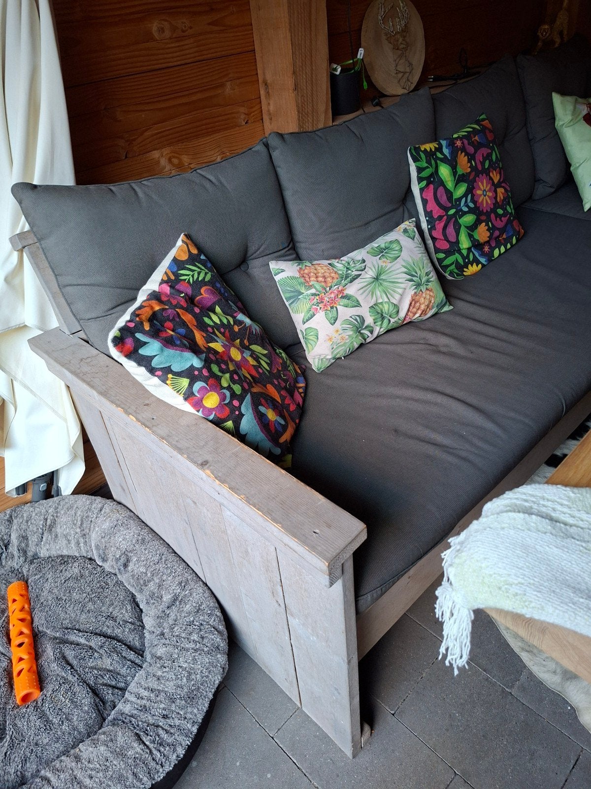 Fijne steigerhouten loungebank/diningbank incl. kussens, Ophalen, Gebruikt, Hout