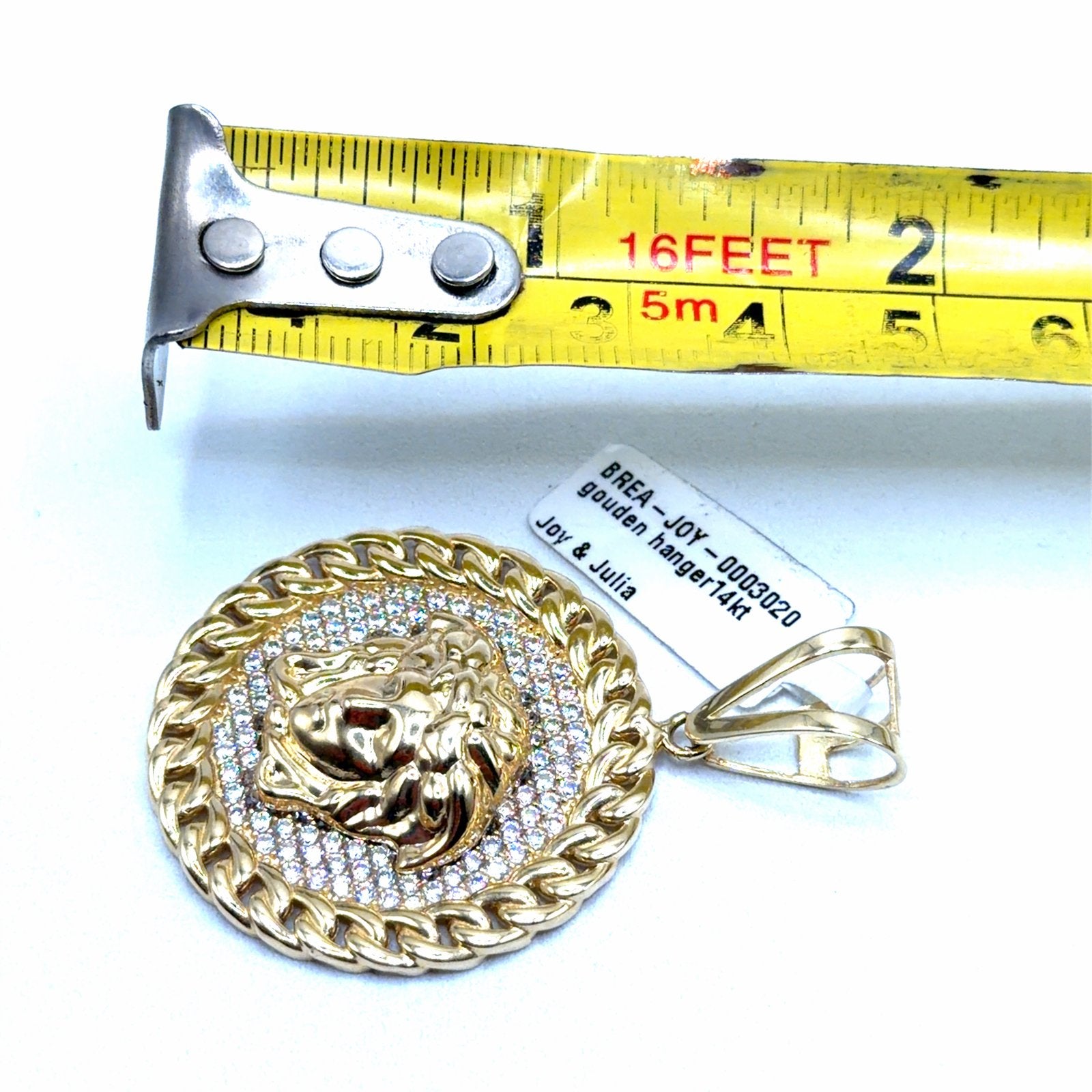 Gouden Hanger 14K met Medusa Hoofd en Zirkonia, Overige voorstellingen, Www.bredajuwelier.nl, Nieuw, Www.bredajuwelier.nl