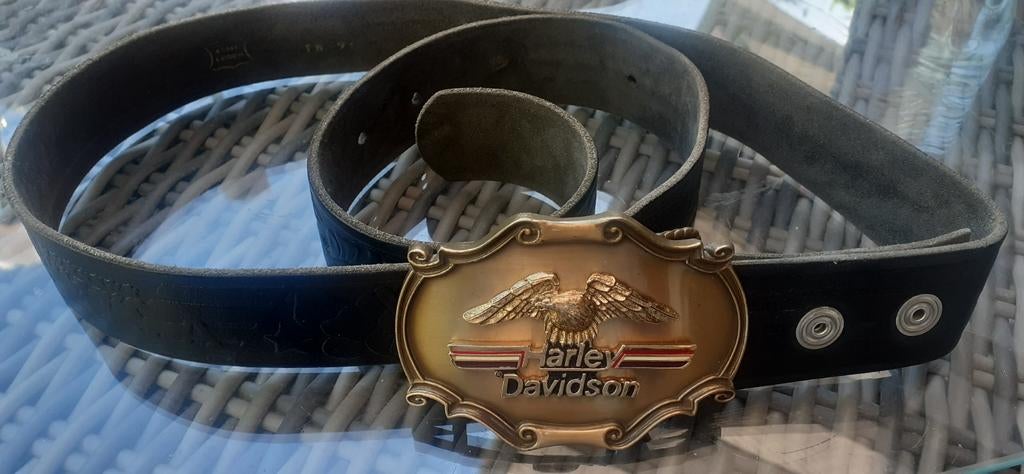 Leren riem met Harley Davidson gesp - RainTree 1978, Ophalen of Verzenden, Gedragen, Zwart, Echt leder