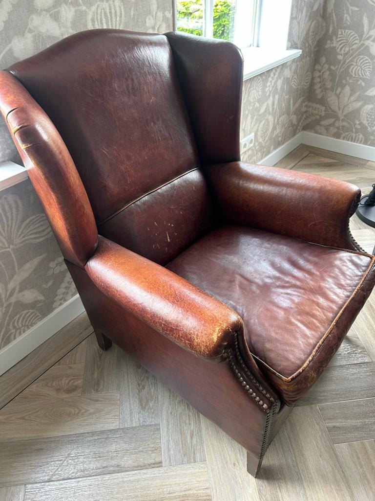 Fauteuil met oren, Ophalen, Gebruikt, Leer, Eén