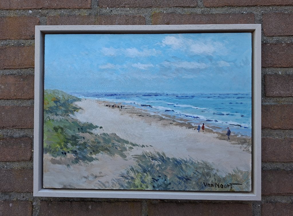 VAN NOORT, STRANDGEZICHT ZANDVOORT-, Paneel, Impressionistisch, Ophalen of Verzenden, Olieverf