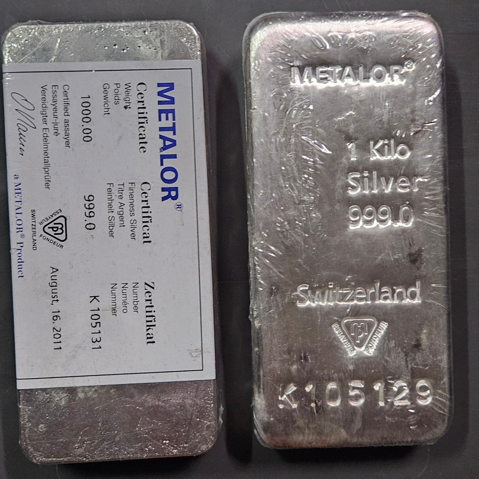 1 kg metalor met certificaat, Ophalen of Verzenden, Zilver