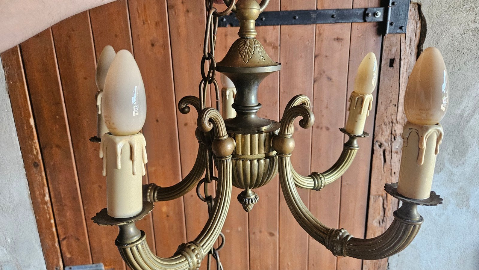 Vintage Messing Kroonluchter met 5 Lichten, Ophalen
