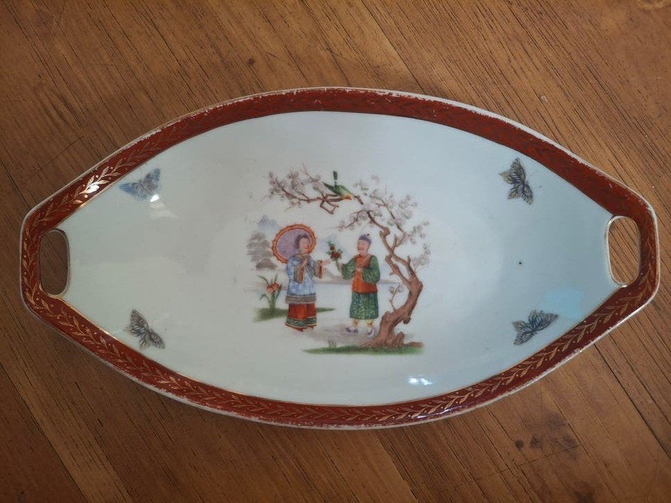 Ovalen serveerschaal Felda Porzellan met oosterse decoratie, Ophalen of Verzenden