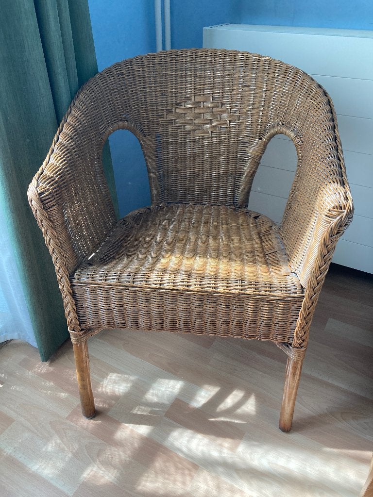 Rieten stoel, Ophalen, Gebruikt, Bruin, Eén