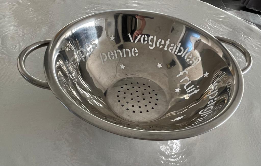 RVS vergiet met handvatten - Modern design, Ophalen, Overige typen, Zilver, Zo goed als nieuw