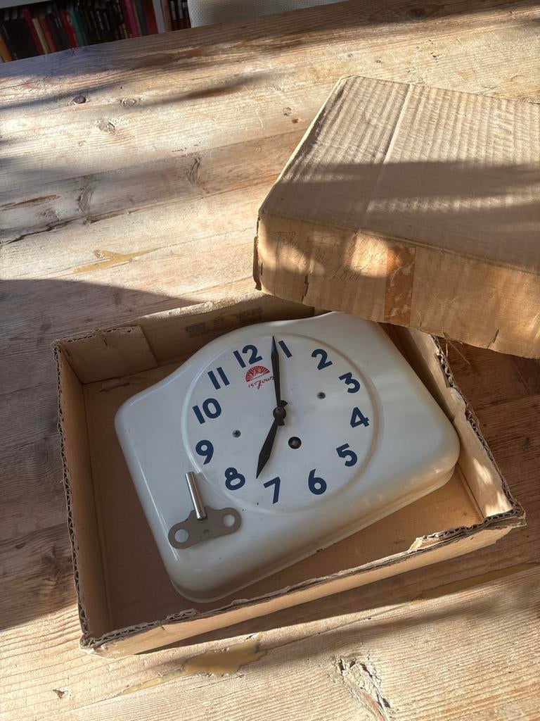 Vintage Japy 15 Jours Wandklok - Wit Emaille, Ophalen of Verzenden