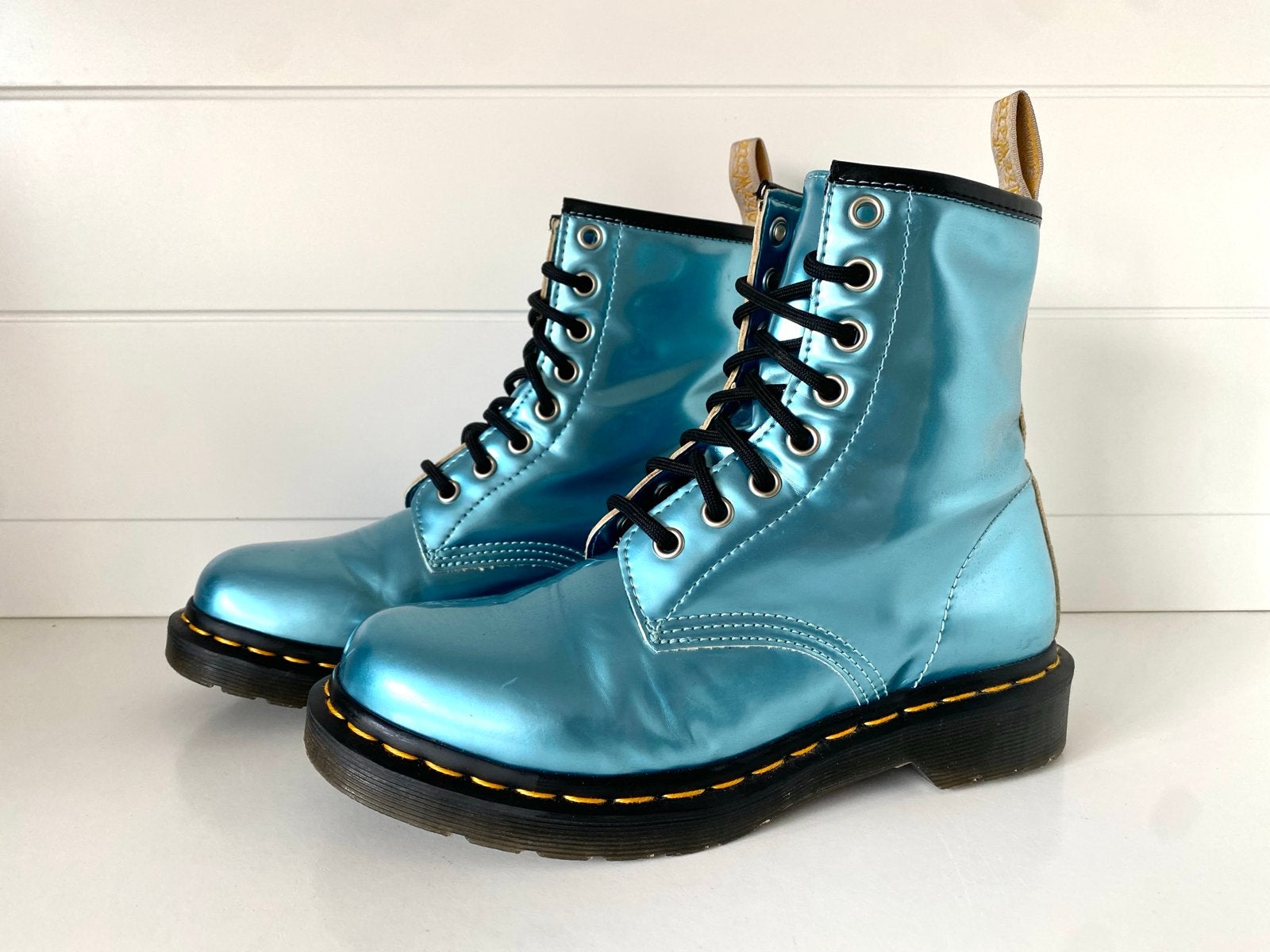 Dr. Martens Vegan 1460 Pascal Metallic Blue Laarzen Maat 37, Kleding | Dames, Ophalen of Verzenden, Zo goed als nieuw, Blauw, Lage of Enkellaarzen