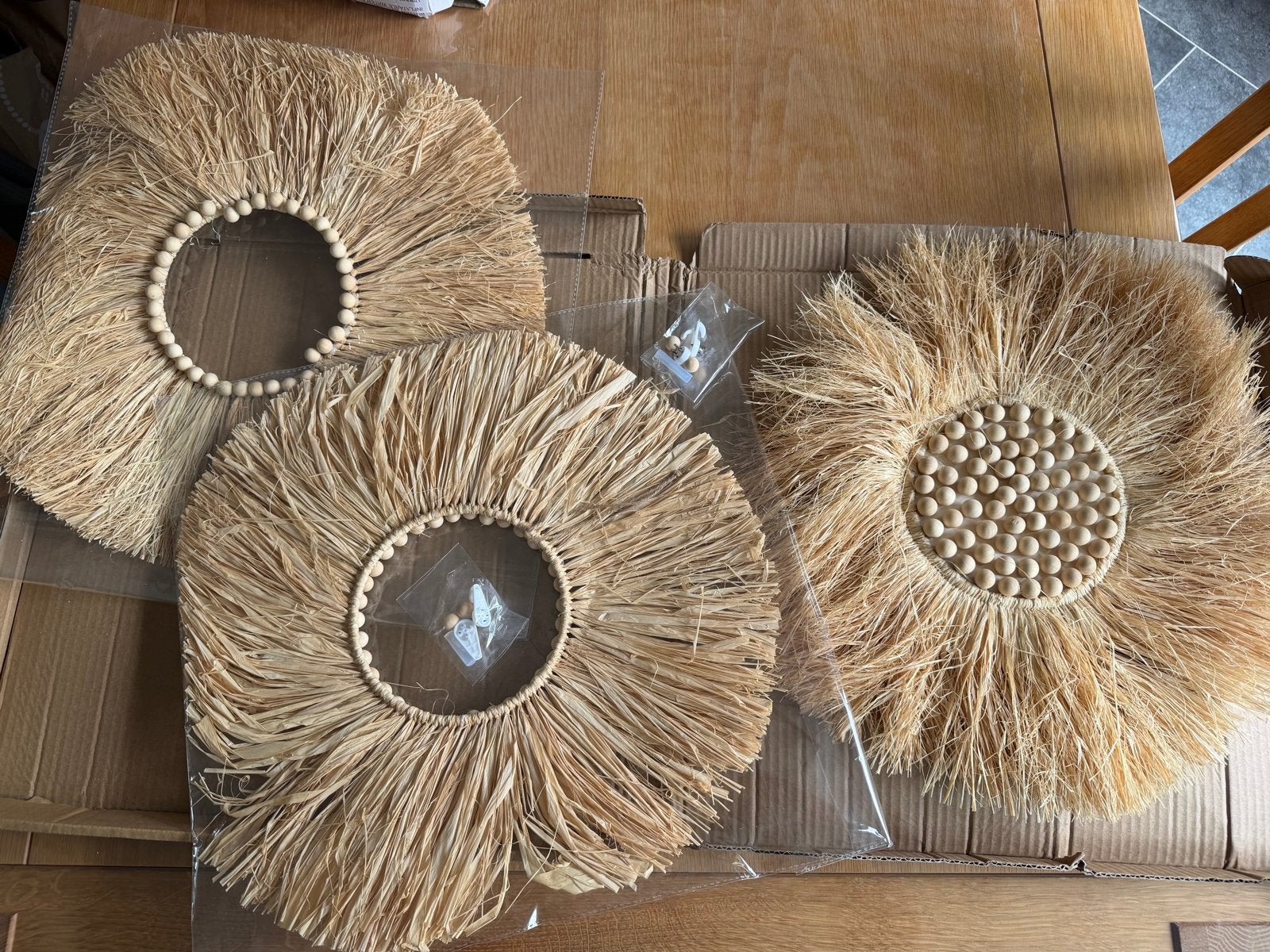 3 Rieten Buiten Schilderijen - Boho Wanddecoratie, Beige, Boho, Nieuw, Ophalen of Verzenden