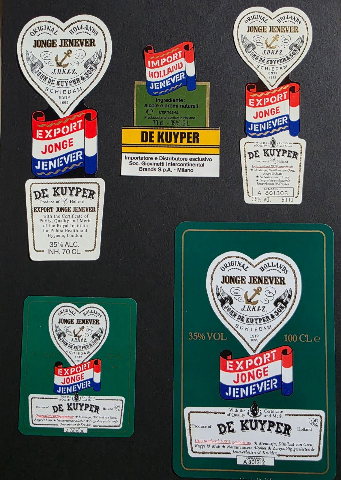 103) 5 ORIGINELE DRANK ETIKETTEN DE KUYPER SCHIEDAM, Verzenden, Zo goed als nieuw, Overige typen