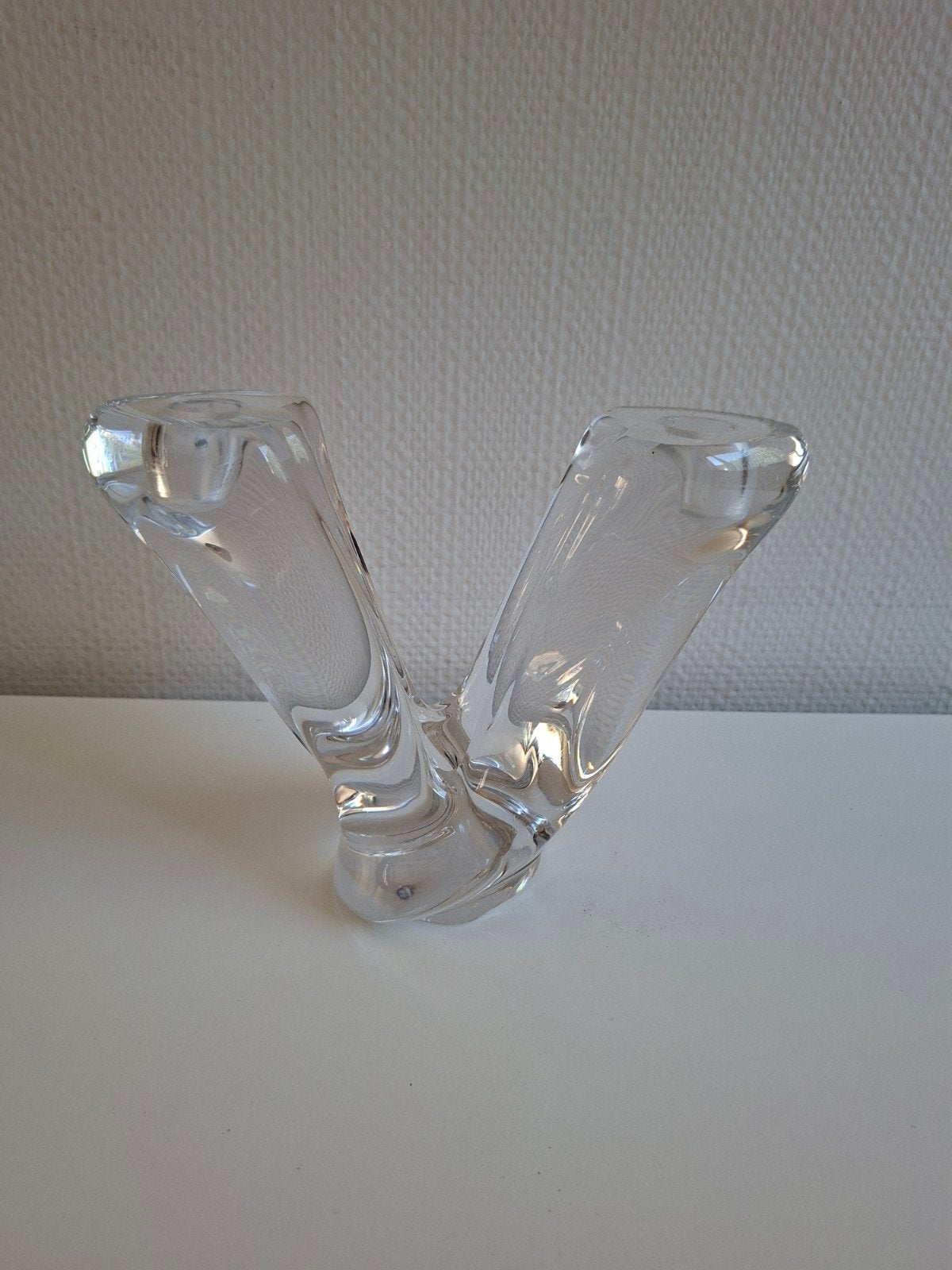 Glazen kandelaar in V-vorm Val Saint Lambert, Ophalen of Verzenden, Glas