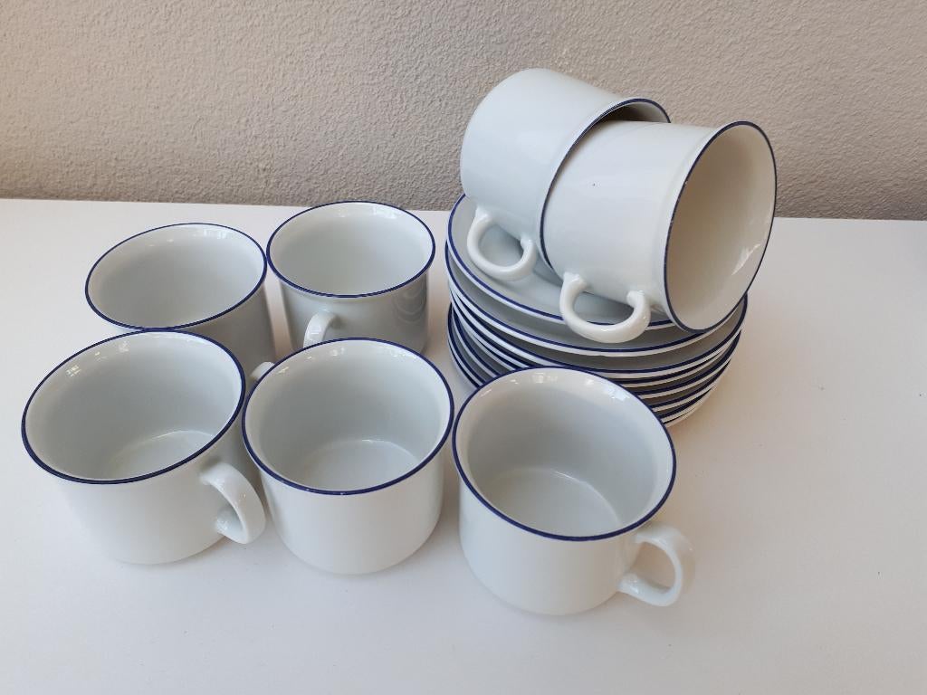 Kronester Bavaria-Modern KOFFIESERVIES- wit/blauw *6-delig*, Huis en Inrichting, Keuken | Servies, Ophalen of Verzenden, Zo goed als nieuw