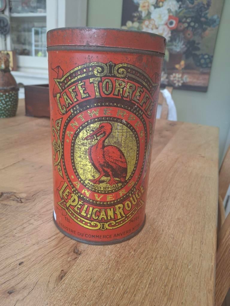 Antieke 'Le Pelican Rouge' Koffieblik - Antwerpen, Ophalen of Verzenden