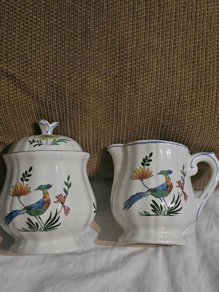 Oiseaux De Paradis Gien France Suikerpot en Melkkan, Huis en Inrichting, Keuken | Servies, Overige typen, Overige stijlen, Keramiek