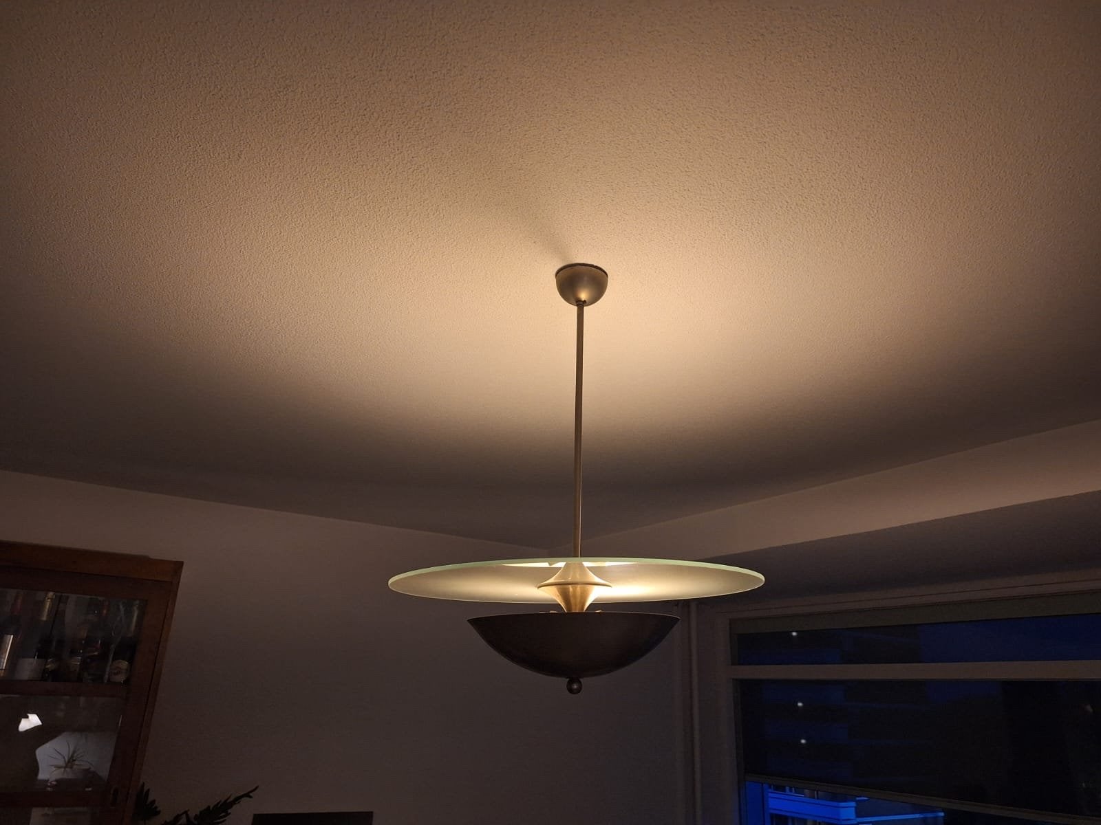 Vintage Art Deco Hanglamp Halve Maan, Ophalen, Gebruikt, Glas, E27 (groot)