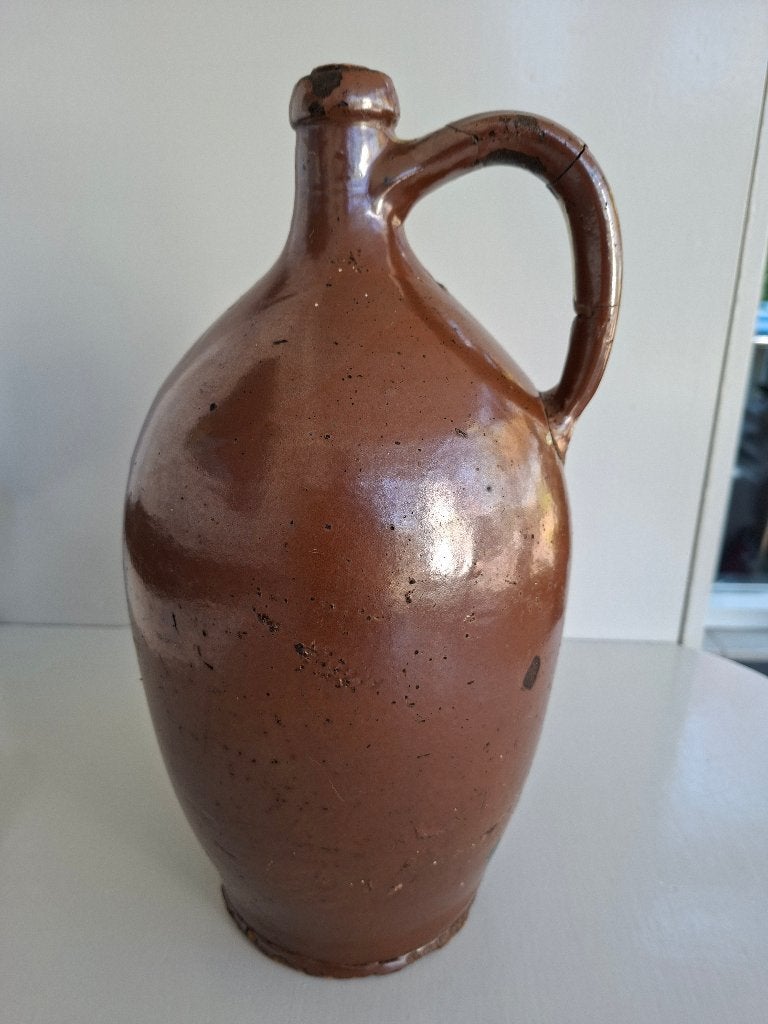 Antieke geglazuurde aardewerken kruik - kan, Antiek en Kunst, Ophalen of Verzenden