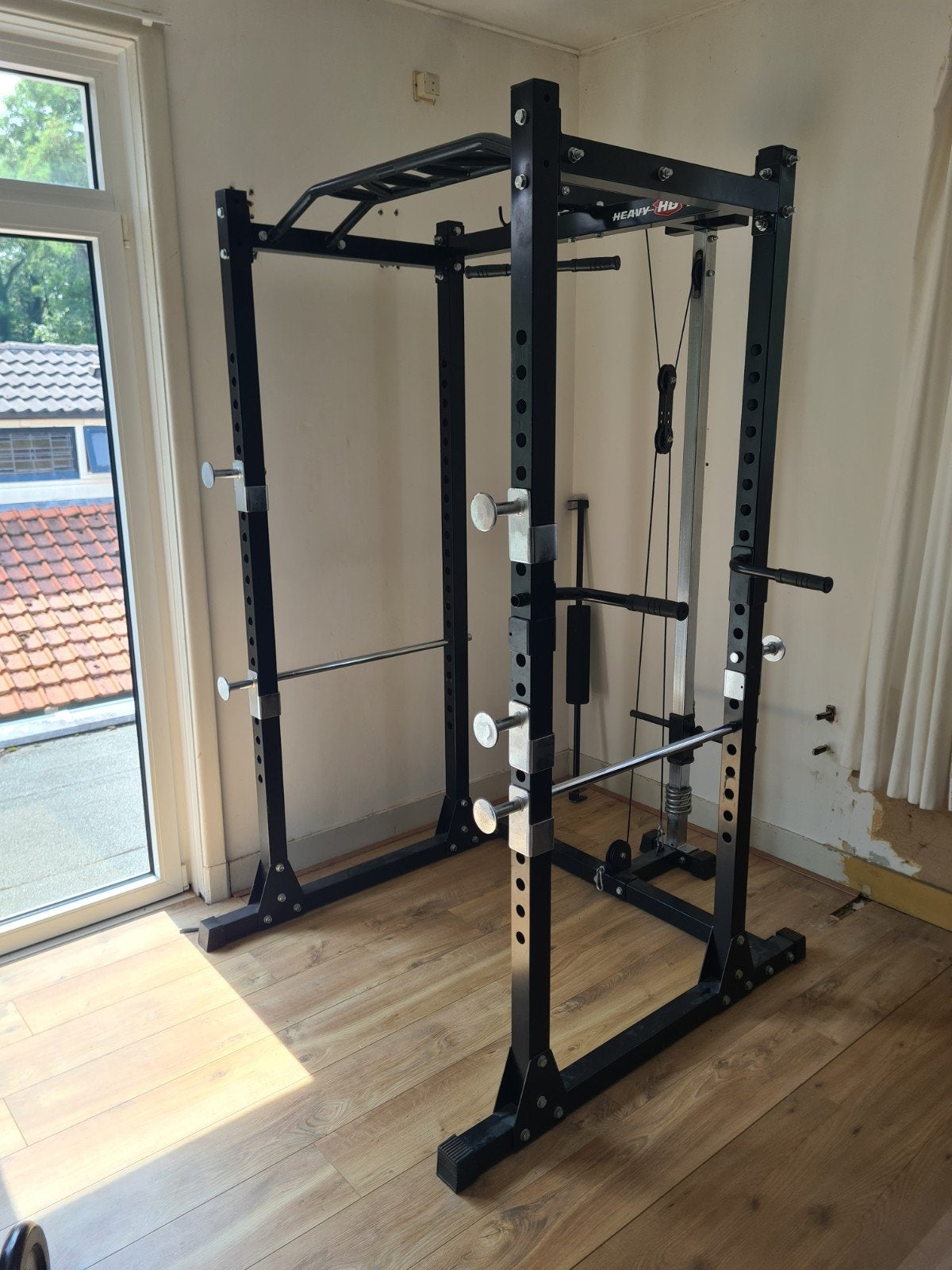 Heavy-Duty Krachtstation met Kabeltrekker, Ophalen, Benen, Gebruikt, Krachtstation